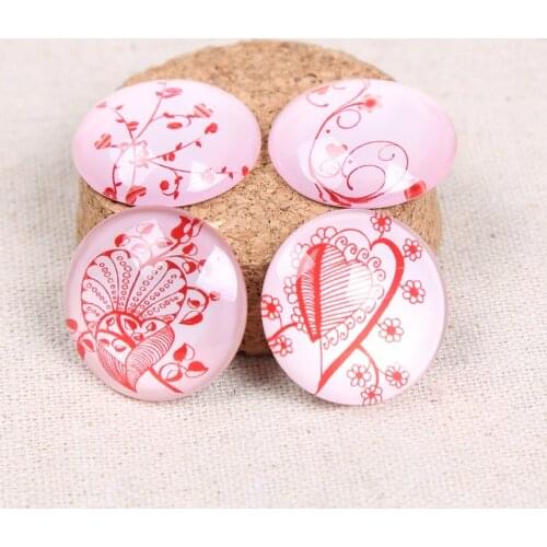 Onwear valentine red flower photo round glass cabochon 25mm 20mm 12mm diy handmade jewelry findings for earrings pendants
