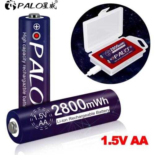 PALO 1.5V AA rechargeable battery 2800mWh 1.5v AA lithium lion li-ion batteries LED display and usb smart fast charger