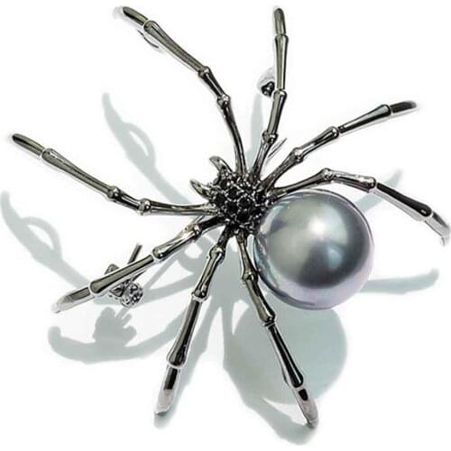 Fashion Women Rhinestone Faux Pearl Spider Brooch Pin Corsage Lapel Jewelry Gift
