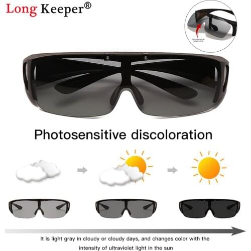Fashion Square Flip Up Photochromic Polarized Sunglasses Men Car Driving Goggles Male Outdoor Sport Glasses Cover Oculos de sol