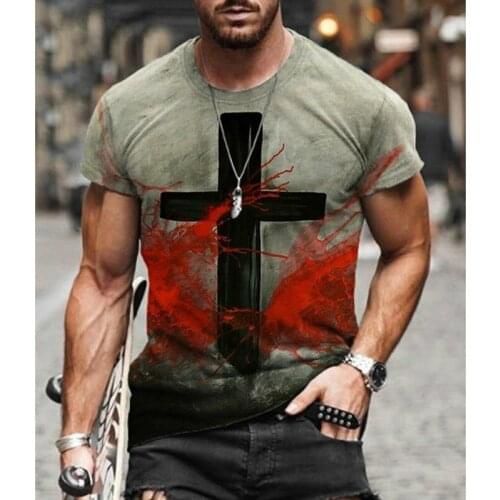 Color cross print mens retro short-sleeved T-shirt Harajuku fashion O-neck summer new style 2021 polyester material hot style