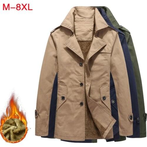 Mens New Jacket Medium Length Windbreaker Outdoor Labor Travel Hiking Large Size Washed Tops Cotton Plush Thick Trench Coat
