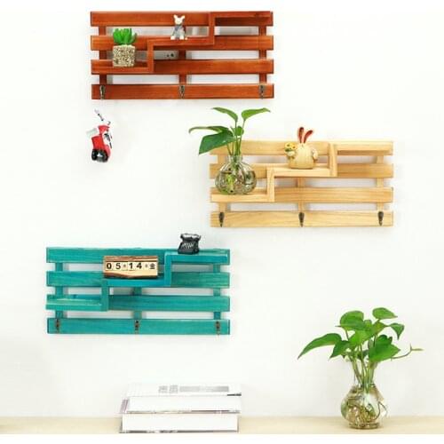 Homelily Retro Solid Wood Shelf Wall Decor Pastoral Home Living Room Wall Shelves Decorative Storage Organizer With Hook