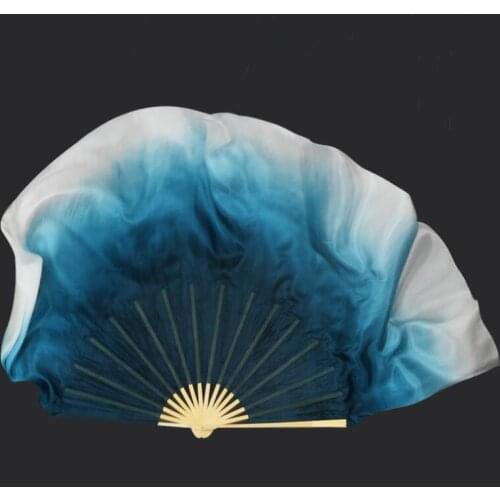 New Customized Color Silk Veil Bellydancing Female Performance Show Props Fan Pair Double Side Fan 100% Silk Light Veil 76cm