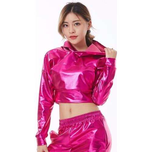 Wholesale exclusive new fashion 2018 spring summber jazz Loose Thin unisex rose red shiny Top performance wear dance jackets