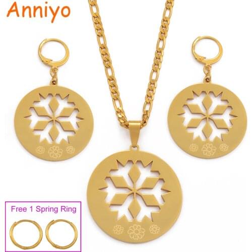 Anniyo Flower sets Pendant Necklaces and Earrings Jewellery se for Women Gold Color Hawaii Marshall Pohnpei Guam Kundu #078621P