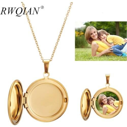 Personalized Photo Necklace Customized Round Pendant Locket Engraving Name/ Date Stainless Steel Women Men Inside Photo Jewelry