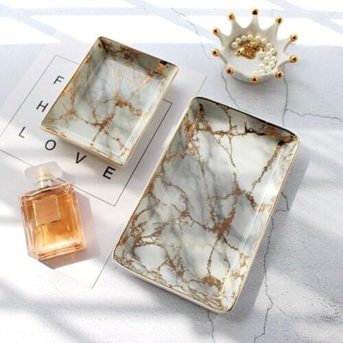 Nordic Storage Trays Marble Pattern Ceramics Table Minimalist Dessert Jewelry Plate Office Desk ZM1110