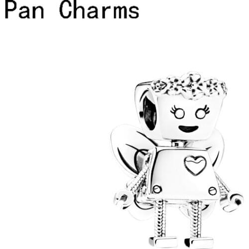 Authentic 925 Silver Color Flower Fairy Dangle Pendant Charms Robot Beads Fit Original Pandora Charm Bracelets Necklaces jewelry