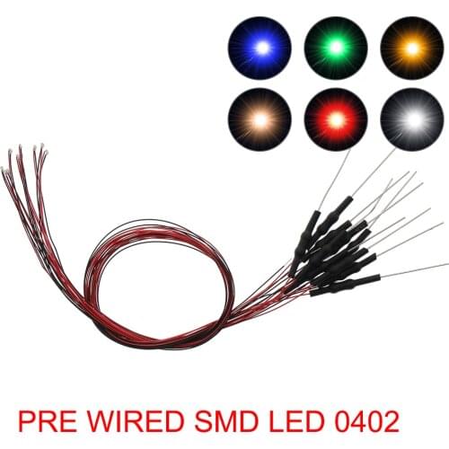20pcs Pre-wired SMD 0402 LED Model Train HO N OO Scale Pre-soldered Micro litz wired LED leads L0402 6 Different Colors