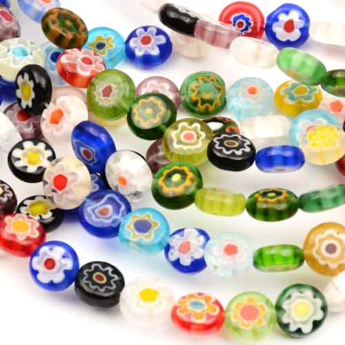 Mixed Flat Round Flower Pattern Lampwork Glazed Glass Beads Spacer Beads DIY Jewelry Making Bracelet Necklace Bijoux
