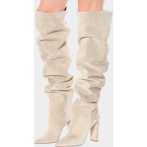 New Brand Women Boots Fashion High Heels Faux Suede Over The Knee High Slouchy Long Boots Winter Female Thigh High Boots Shoes