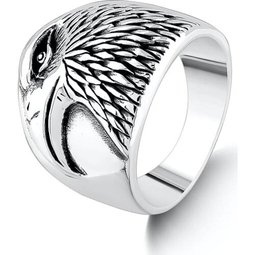 Silver Eagle Head Model Men Ring Animal Men Jewelry Hawk Ring Bird Ring Solid 925 Sterling Silver Men For Gifts
