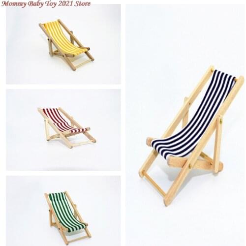 1:12 Scale DIY Foldable Wooden Deckchair Lounge Beach Chair For Lovely Miniature For Dolls House Furniture Toys