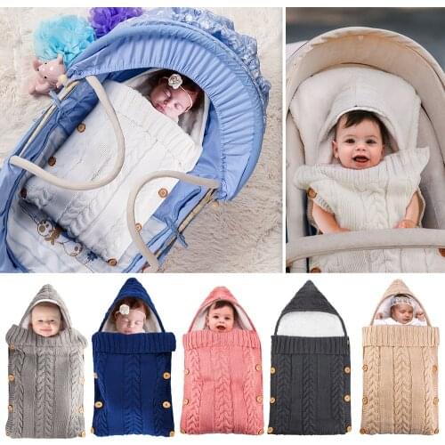 0-24M Newborn Autumn & Winter Warm Baby Sleeping Bag New Born Toddler Wrap Blanket For Kids Infant Button Knit