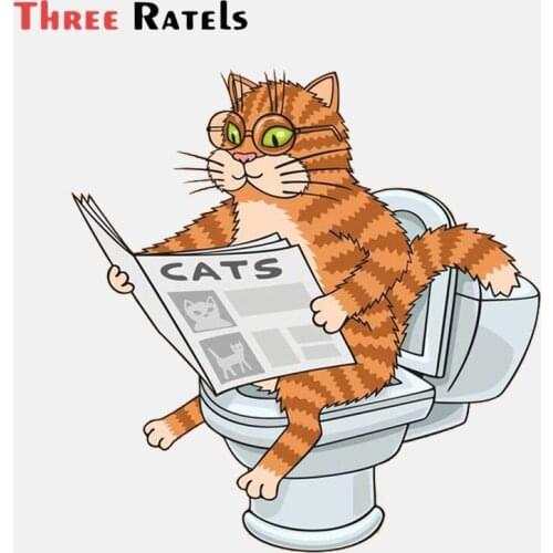 Three Ratels A648 Funny Cute Kitty Cat On The Toilet Wearing Glasses Reading A Newspaper PVC Car Sticker