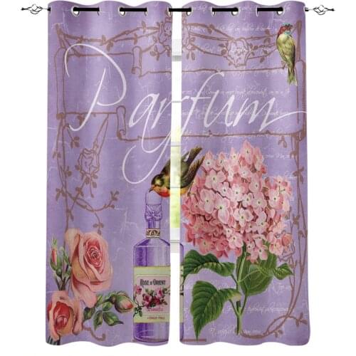 Vintage Rose Flower Bird Purple Curtains For Bedroom Living Room Modern Kitchen Windows Curtain Home Decoration Drapes
