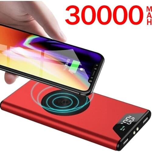 Wireless Power Bank 30000mAh Portable Charger 2USB External Battery Digital Display Fast Charging Suitable for Xiaomi Samsung