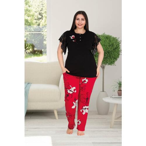 WOMEN LARGE SIZE SHORT SLEEVE PİJAMA TOOL TURKISH MALI 10769