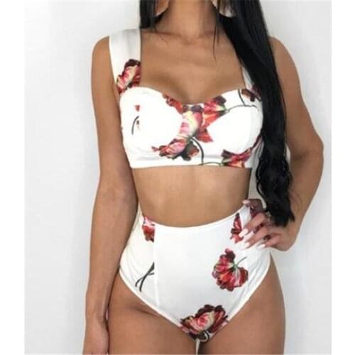 2020 Summer New Womens Sexy Floral Push-up Padded Bikini Set Ladies High Waist Swimsuit Triangle Swimwear Bathing Suit