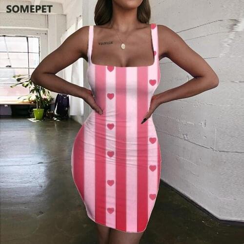 SOMEPET Stripe Dresses Women Love Sundress Abstract 3d Print Harajuku Ladies Dresses Womens Clothing Club Beach Boho Fashion