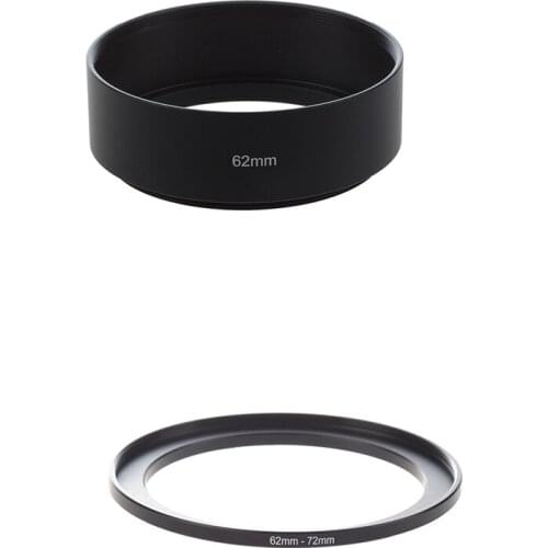 1 Pcs Camera Parts 62Mm-72Mm Lens Filter Step Up Ring Adapter Black & 1 Pcs 62Mm Screw Mount Metal Lens Hood