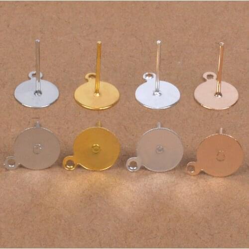 100pcs/lot Stud Earring Blank Base Fit 6 8 10mm Cabochon Cameo Settings Gold/Silver Color Ear Post DIY Jewelry Making