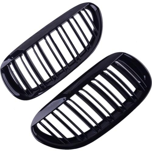 2Pcs/Set Car Gloss Black Dual Slats Front Kidney Grille Fit For BMW 6 Series E63 E64 M6 2-Door Models 2007-2010 2006 2005 2004