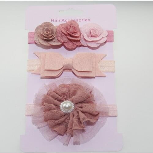 On sale 3pcs baby girl boy elastic pearls flower headband children skinny stretchy Bowknot elastic Lace hair Band