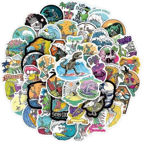 50PCS Funny Skull Surf Cool Stickers Aesthetics Skateboard Guitar Laptop Motorcycle Bike Graffiti Sticker Decal Kid Gift