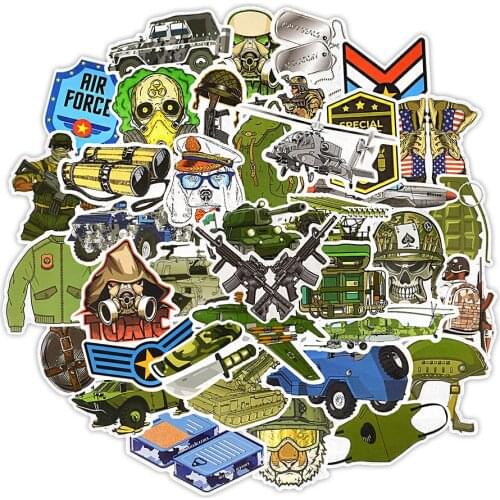50 PCS Military Graffiti Wall Stickers Set Home Decor for Bedroom Living Room Decoration Accessories Cool Punk Waterproof Decals