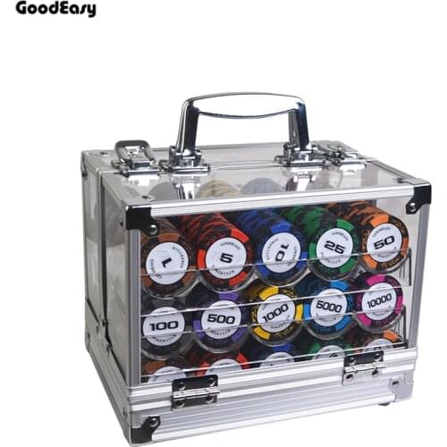 600,1000pc/set Clay Poker Chip Sets Casino Wheat Texas Hold'em Pokers Set Metal Coins with Acrylic Box/Tray/Big Table Cloth
