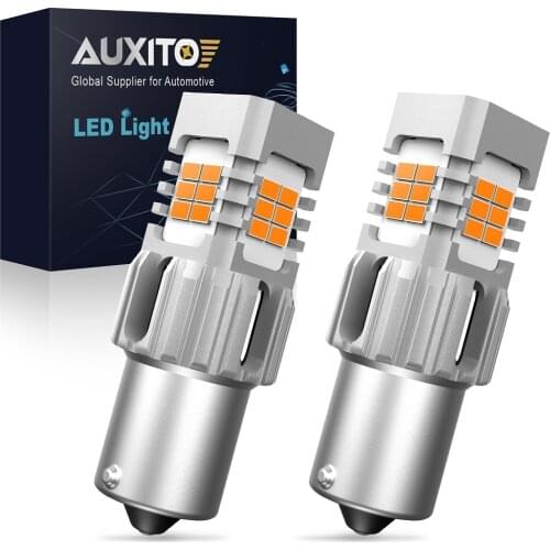 AUXITO 2x BA15S 1156 LED Canbus W21W T20 7440 W21W WY21W T25 3156 P27W LED No Error Hyper Flash Turn Signal Lamp Car Light Amber