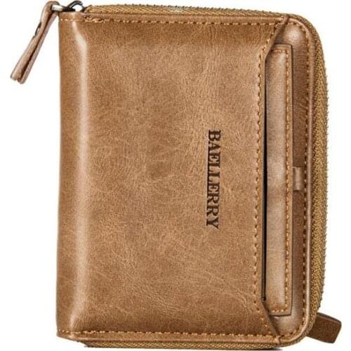 Baellerry Short Mens Leather Wallet With Coin Pocket Horizontal Purse For Man Removable Credit Card Holder Vertical Money Bag