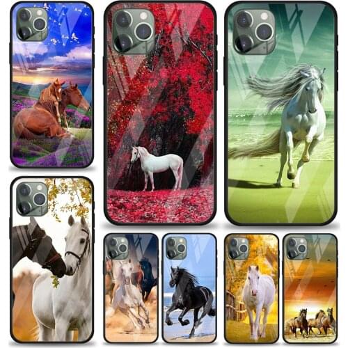 Running Horse Animal for Apple iPhone 12 Pro Max Mini 11 Pro XS Max X XR 6S 6 7 8 Plus Luxury Tempered Glass Phone Case