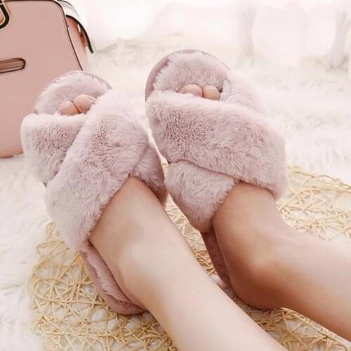 Indoor warm plush cozy cute slippers 2021 fashion solid color casual women shoes slippers winter shoes woman ladies slippers