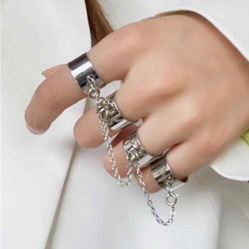 Punk Multi-layered Silver Color Chain Rings Women Men Knuckles Hip Pop Adjustable Four Fingers Jewelry Party Boy Metal Ring Gift