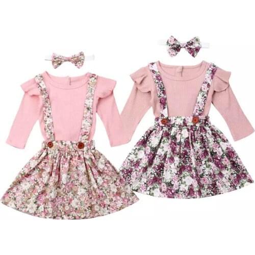 0-24M Baby Girls Clothing Set Cotton Girls Ruffles Tops Skirts Headband Suits Spring Autumn Outfits