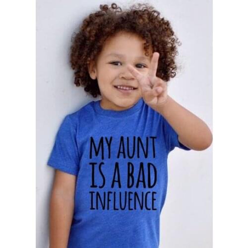 My Aunt Is A Bad Influence Summer Children T-shirt Funny Letter Print Kids Boys Girls Tees Shirts Tops Fashion Toddler Outfits