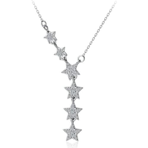 Cute Real. 925 sterling silver jewelry Mini CZ Set Lariat "Y" Necklace Star Pendant Charms C-D5514