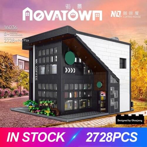 MOULD KING 16036 Streetview Building Block The MOC-45635 Modern Cafe Modular With Led Parts Assembly Bricks Kids Birthday Gifts
