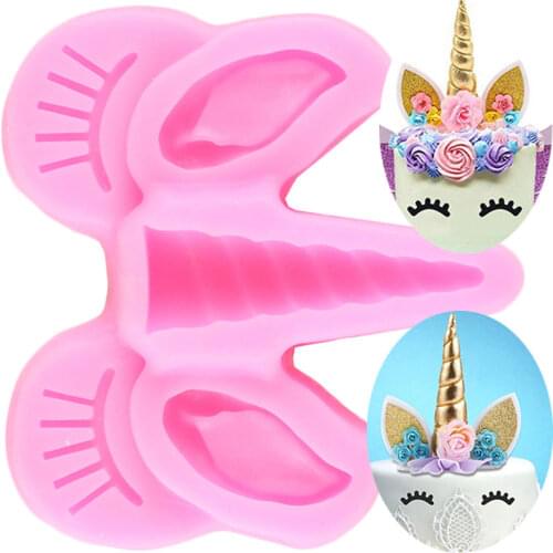 Cartoon Unicorn Ear Eyes Silicone Mold Fondant Cake Decorating Tools Cupcake Topper Mold Chocolate Gumpaste Mould Candy Mould
