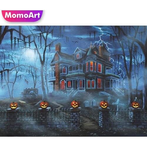 MomoArt 5D DIY Diamond Painting House Picture Of Rhinestone Diamond Embroidery Landscape Cross Stitch Mosaic Halloween Wall Art