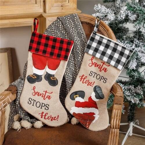 New Year 2022 Christmas Stocking with Santa Claus Chimney Printing Christmas Candy Gift Bag Fireplace Decoration Navidad 2021