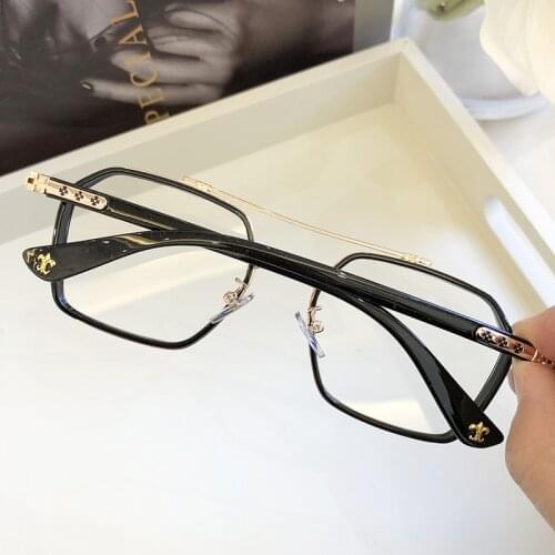 Retro Metal Double Beam Flat Lens for Men & Women Fashion Full Frame Eyeglasses Quality Eyewear Frame Metal+TR