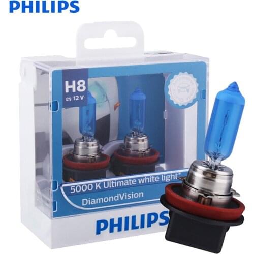 Philips Original H8 12V 35W Diamond Vision 5000K Xenon Super White Fog Light Halogen Bulbs Car Lamps PGJ19-1 12360DV S2, Pair