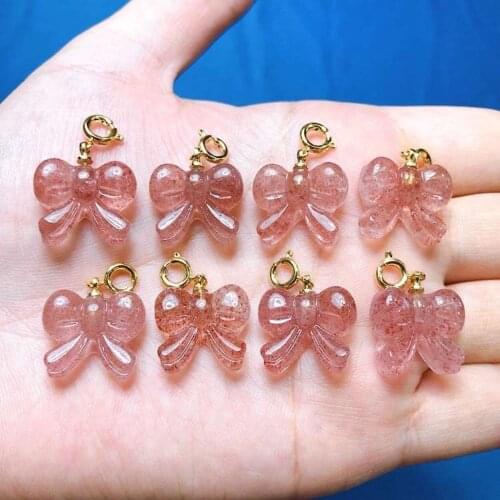 Natural Strawberry Crystal Carved Bow Necklace Pendant Charm Crystal Gem Pendant Accessories For DIY jewelry making