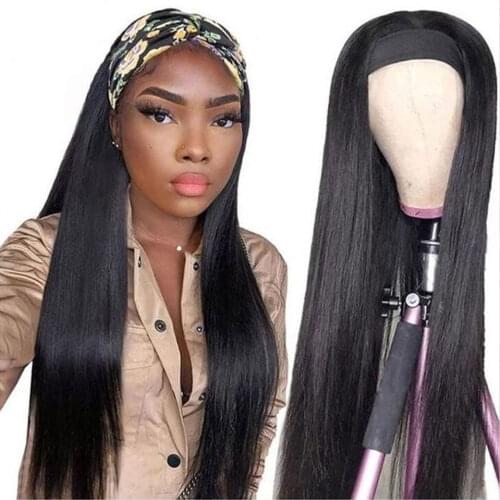 Black Pearl Remy Headband Human Hair Wig for Black Women Long Straight Brazilian Full Machine Made Wig Natural Black