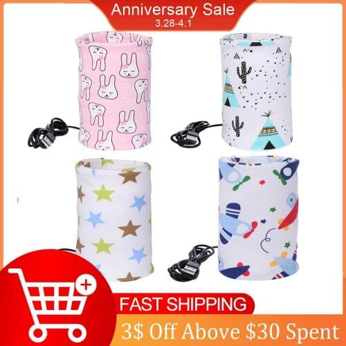 Printed Baby Bottle Warmer Heater USB Travel Mug Baby Milk Cotton Warmer Heater Feeding Bottle Insulated Storage Bag