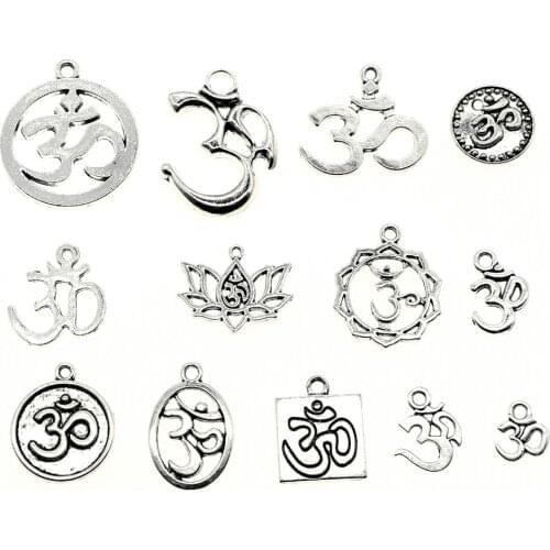 WYSIWYG 40g Antique Silver Color Zinc Alloy Random Mix Styles Om Charms DIY Handmade Craft For Jewelry Making